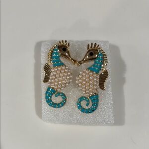 Seahorse Pearl and Turquoise Earrings